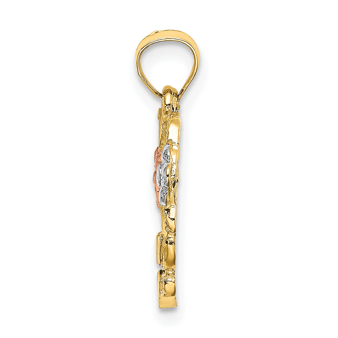 10K Two-Tone 10K W/White Rhodium Flower In Heart Charm
