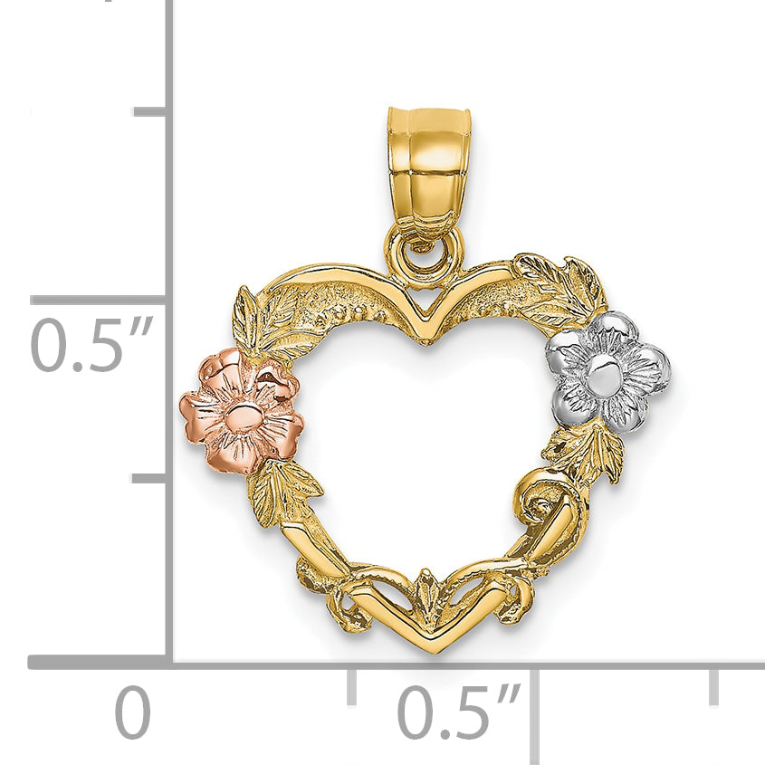 10K Two-Tone 10K W/White Rhodium Flower In Heart Charm