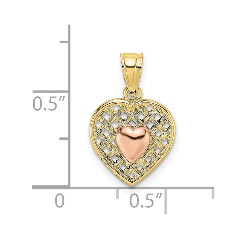 10K Two-Tone Yellow And Rose Gold Polished Heart On Woven Charm
