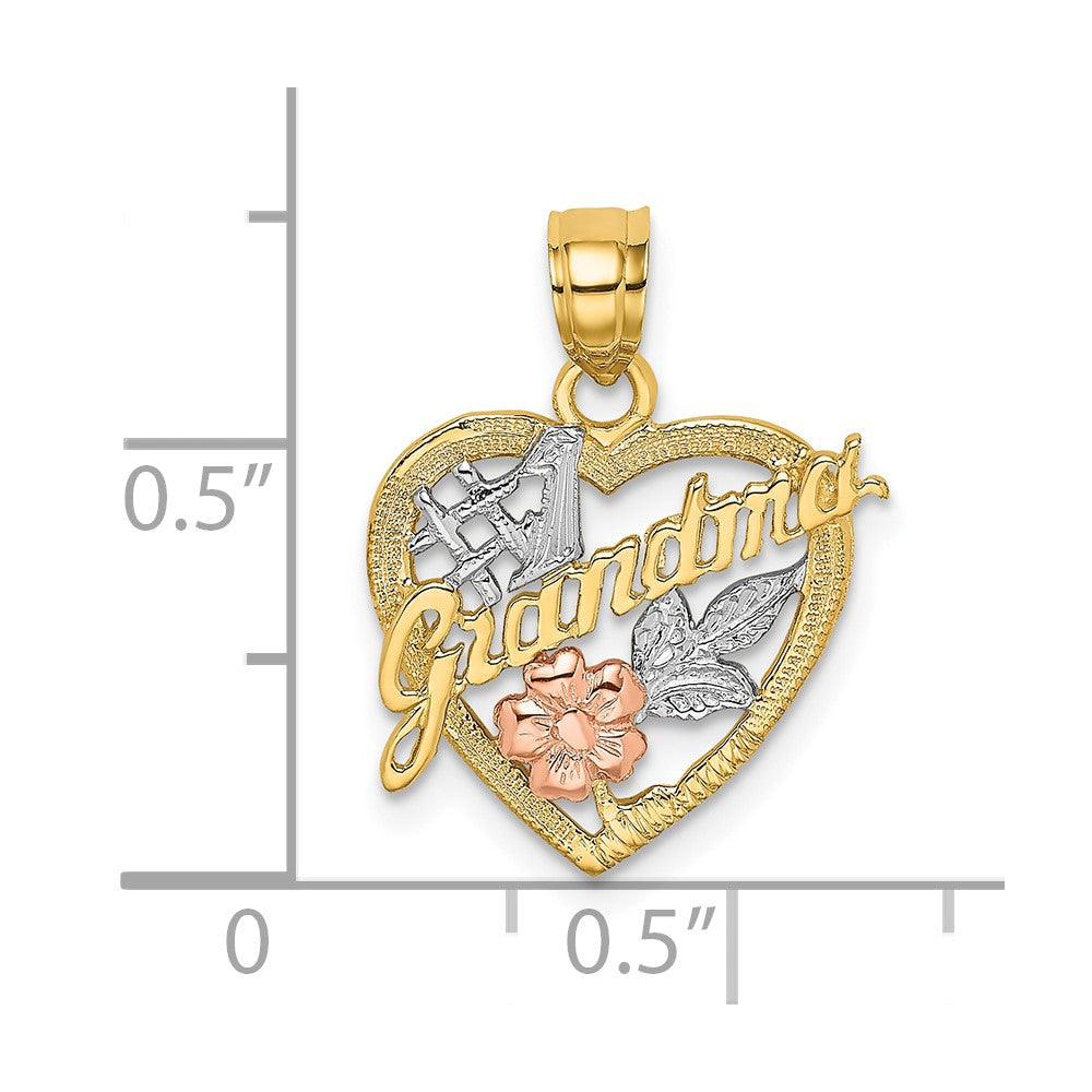 10K Two-Tone 10K W/White Rhodium #1 Grandma In Heart Charm