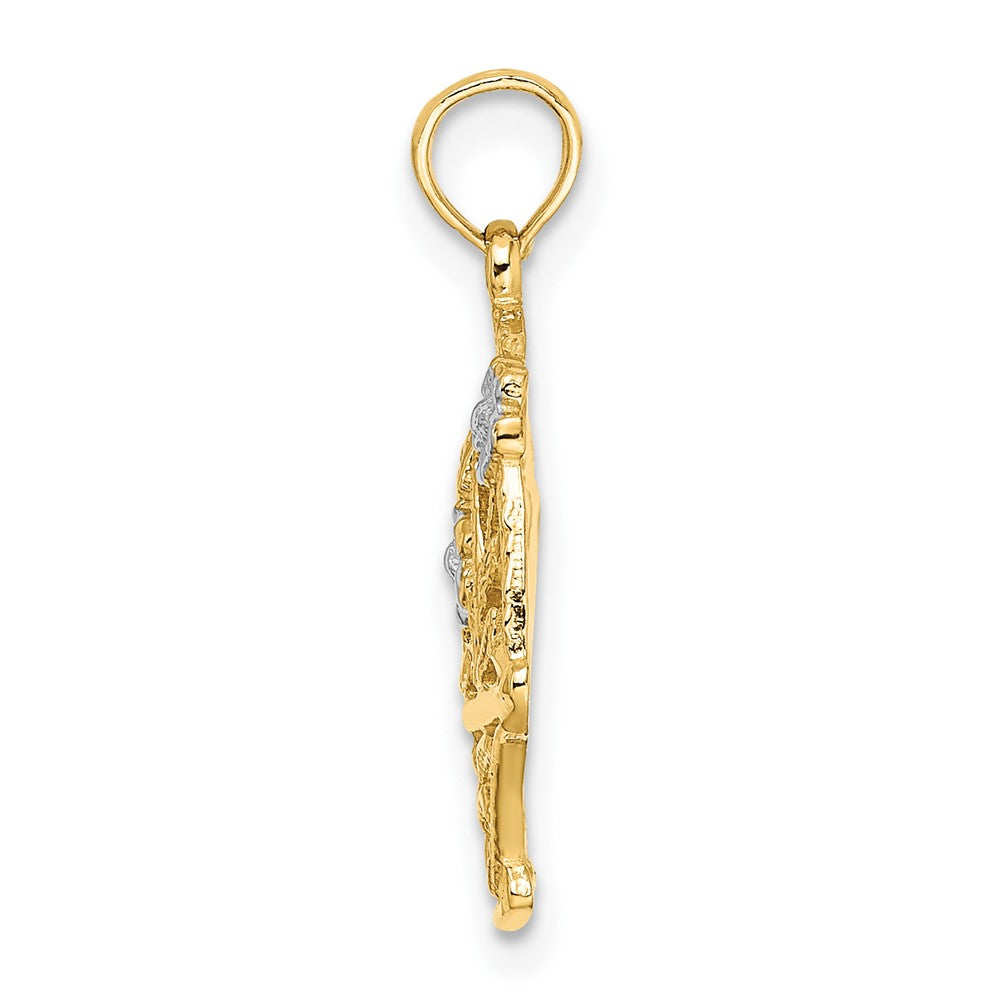 10K Two-Tone Two-Tone W/White Rhodium Flower Basket W/I Love You Charm