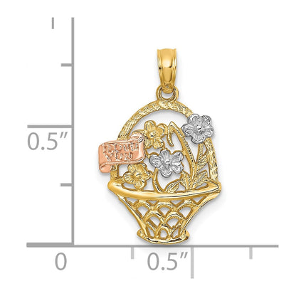 10K Two-Tone Two-Tone W/White Rhodium Flower Basket W/I Love You Charm