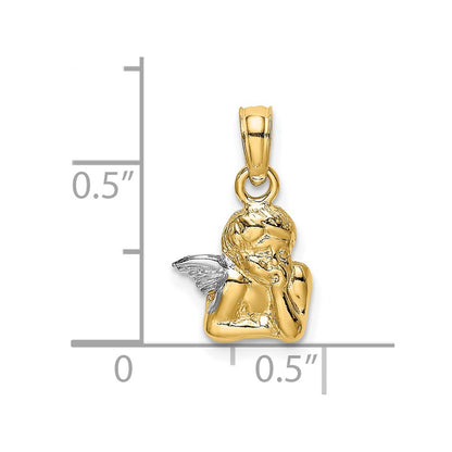 10K Yellow W/Rhodium 10K Angel Resting On Elbow W/ Rhodium Wing Charm