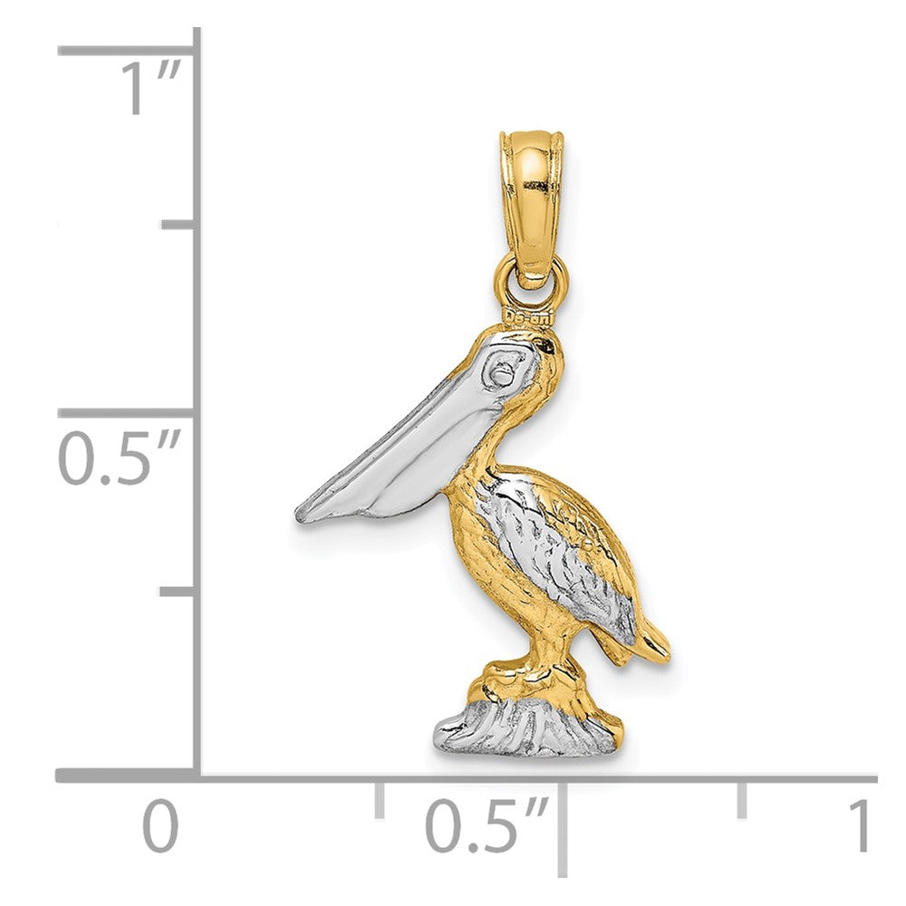 10K Yellow W/Rhodium 10K W/ Rhodium 3-D Small Standing Pelican Charm