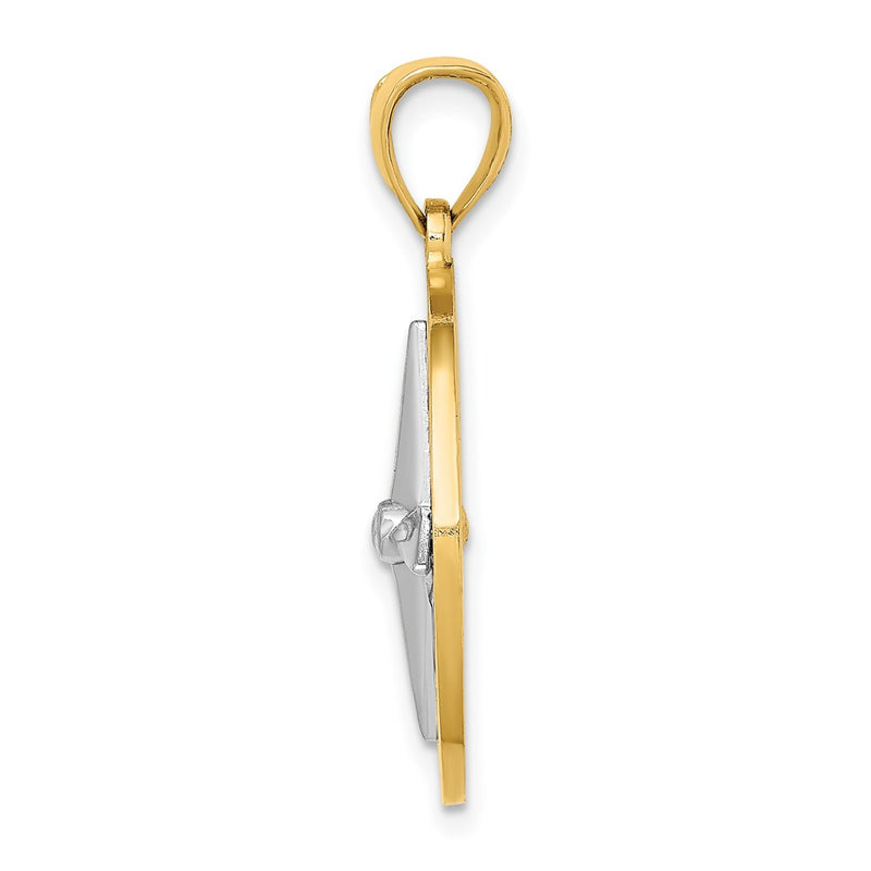 10K Yellow W/Rhodium 10K Nautical Compass White Needle Charm