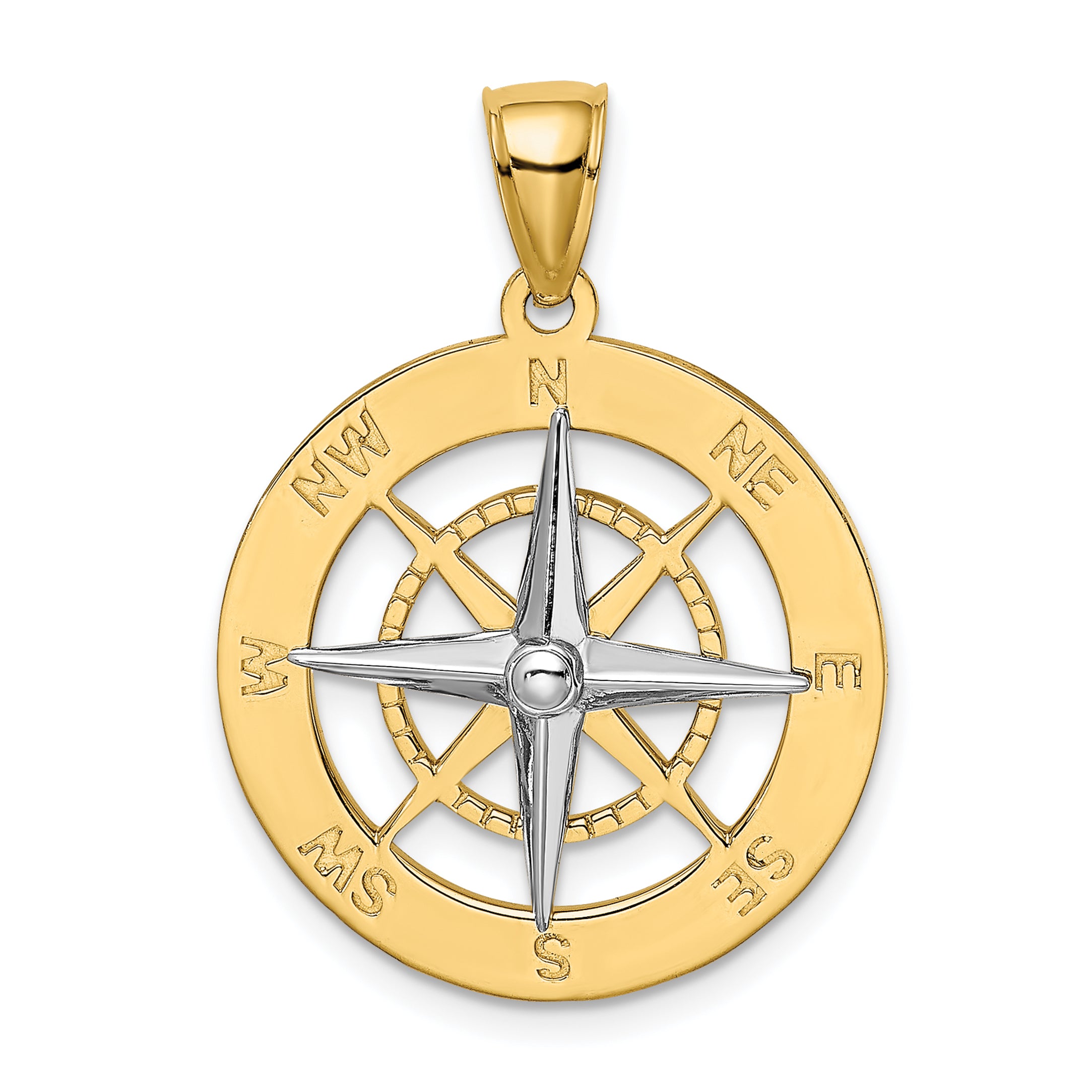 10K Yellow W/Rhodium 10K Nautical Compass White Needle Charm