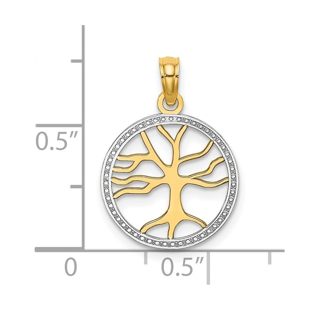 10K Yellow W/Rhodium 10K 3-D Tree Of Life In Round Frame Charm
