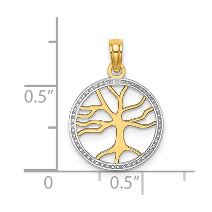10K Yellow W/Rhodium 10K 3-D Tree Of Life In Round Frame Charm
