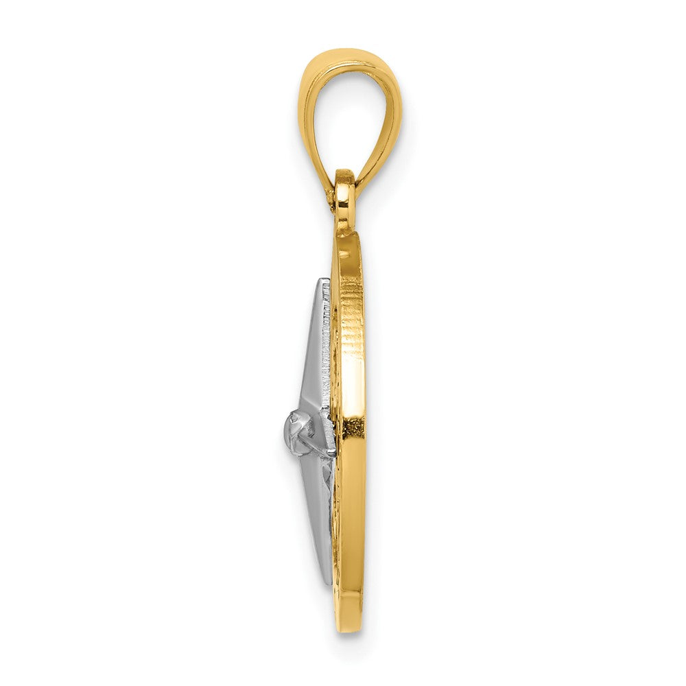 10K Yellow W/Rhodium 10K Nautical Compass White Needle Charm
