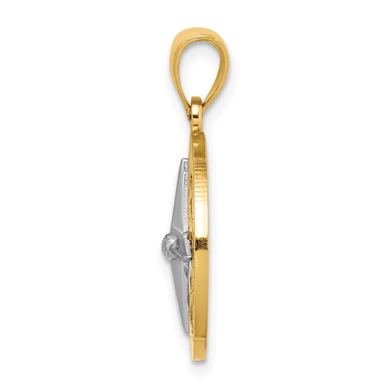 10K Yellow W/Rhodium 10K Nautical Compass White Needle Charm