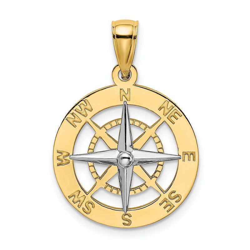 10K Yellow W/Rhodium 10K Nautical Compass White Needle Charm