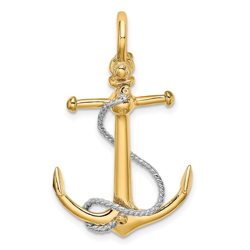 10K Two-Tone 10K 3-D Anchor W/T Bar And Rope W/Shackle Bail Charm