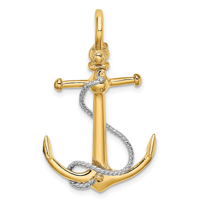 10K Two-Tone 10K 3-D Anchor W/T Bar And Rope W/Shackle Bail Charm