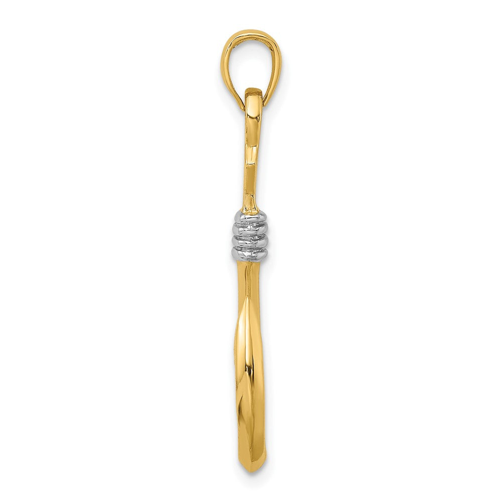 10K Yellow W/Rhodium 10K 3-D Fish Hook With Rope Charm