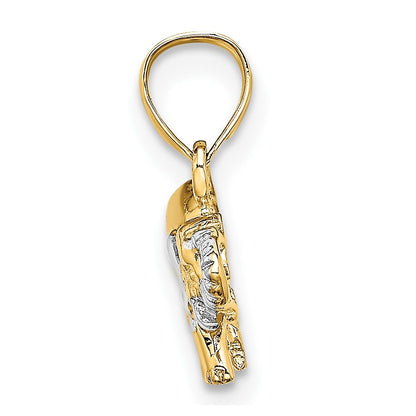 10K Yellow W/Rhodium W/ Rhodium Small Elephant Charm