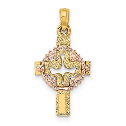 10K Two-Tone 10K Two-Tone Cut-Out Dove On Cross Charm