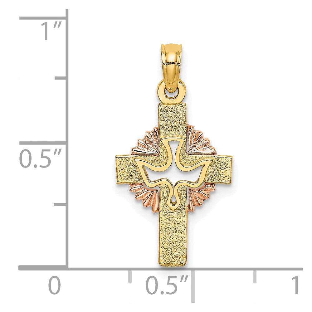 10K Two-Tone 10K Two-Tone Cut-Out Dove On Cross Charm