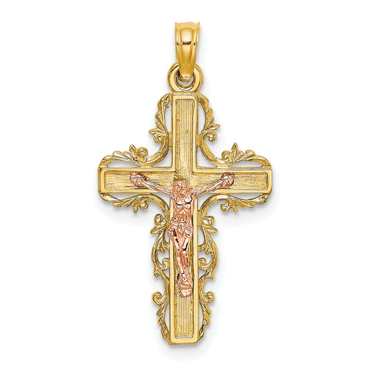 10K Two-Tone 10K Two-Tone W/ Lace Trim Crucifix Charm