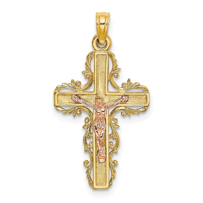 10K Two-Tone 10K Two-Tone W/ Lace Trim Crucifix Charm