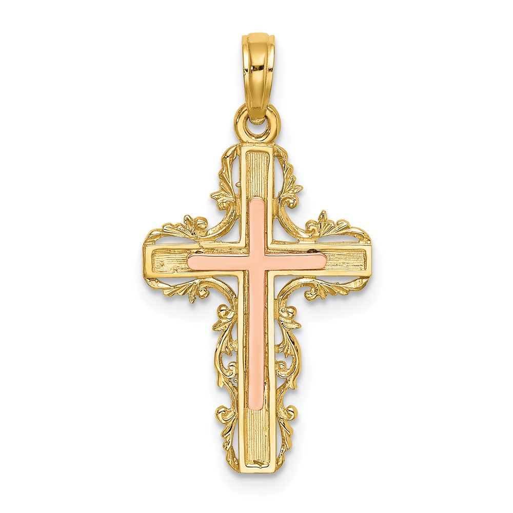 10K Two-Tone 10K Two-Tone W/ Lace Trim Cross Charm