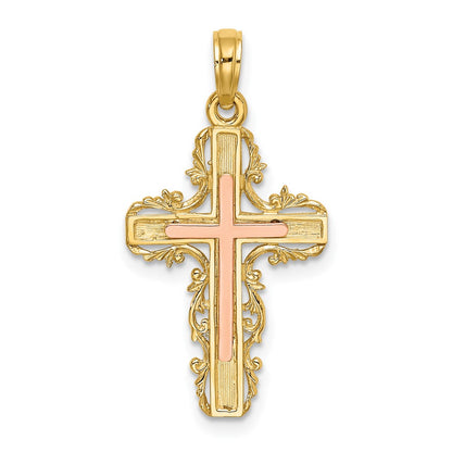 10K Two-Tone 10K Two-Tone W/ Lace Trim Cross Charm