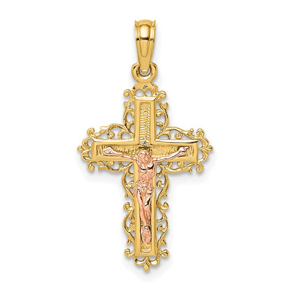 10K Two-Tone 10K Two-Tone Crucifix W/ Lace Trim Charm