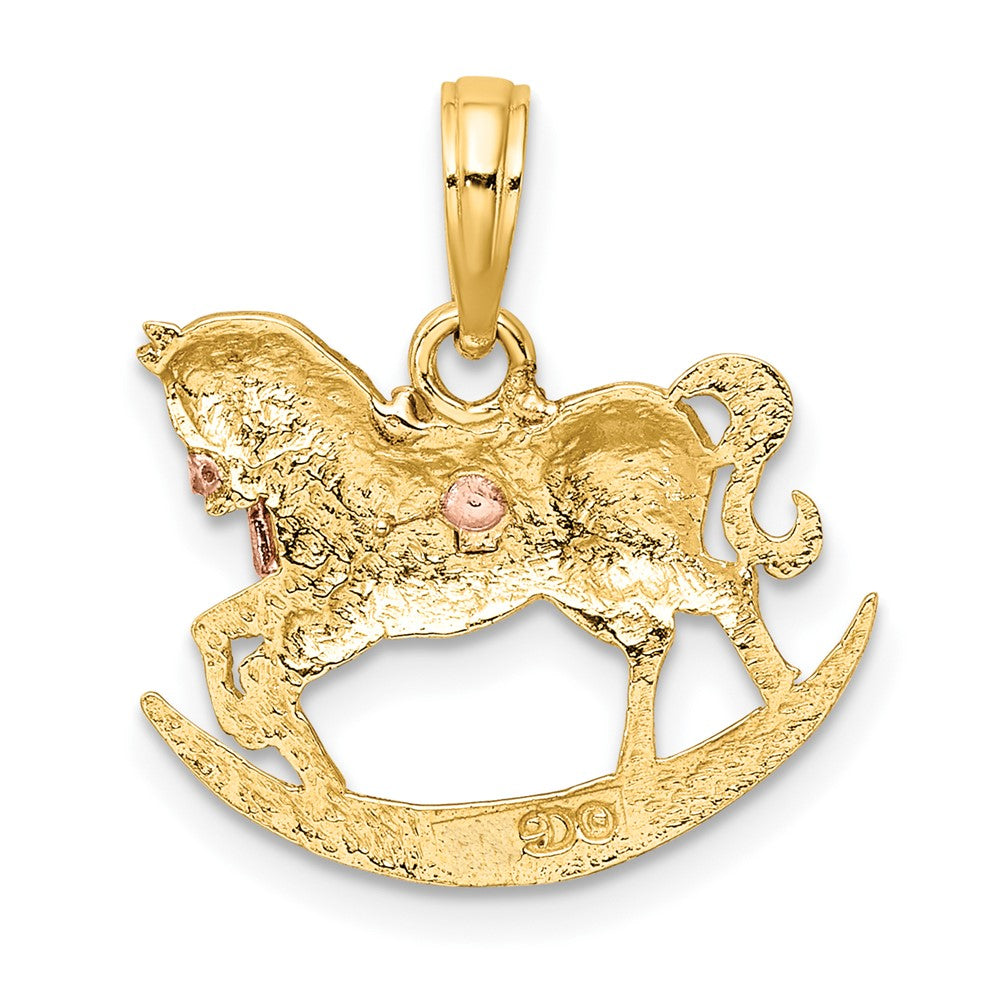 10K Two-Tone Two-Tone 2-D Rocking Horse W/ Saddle Charm
