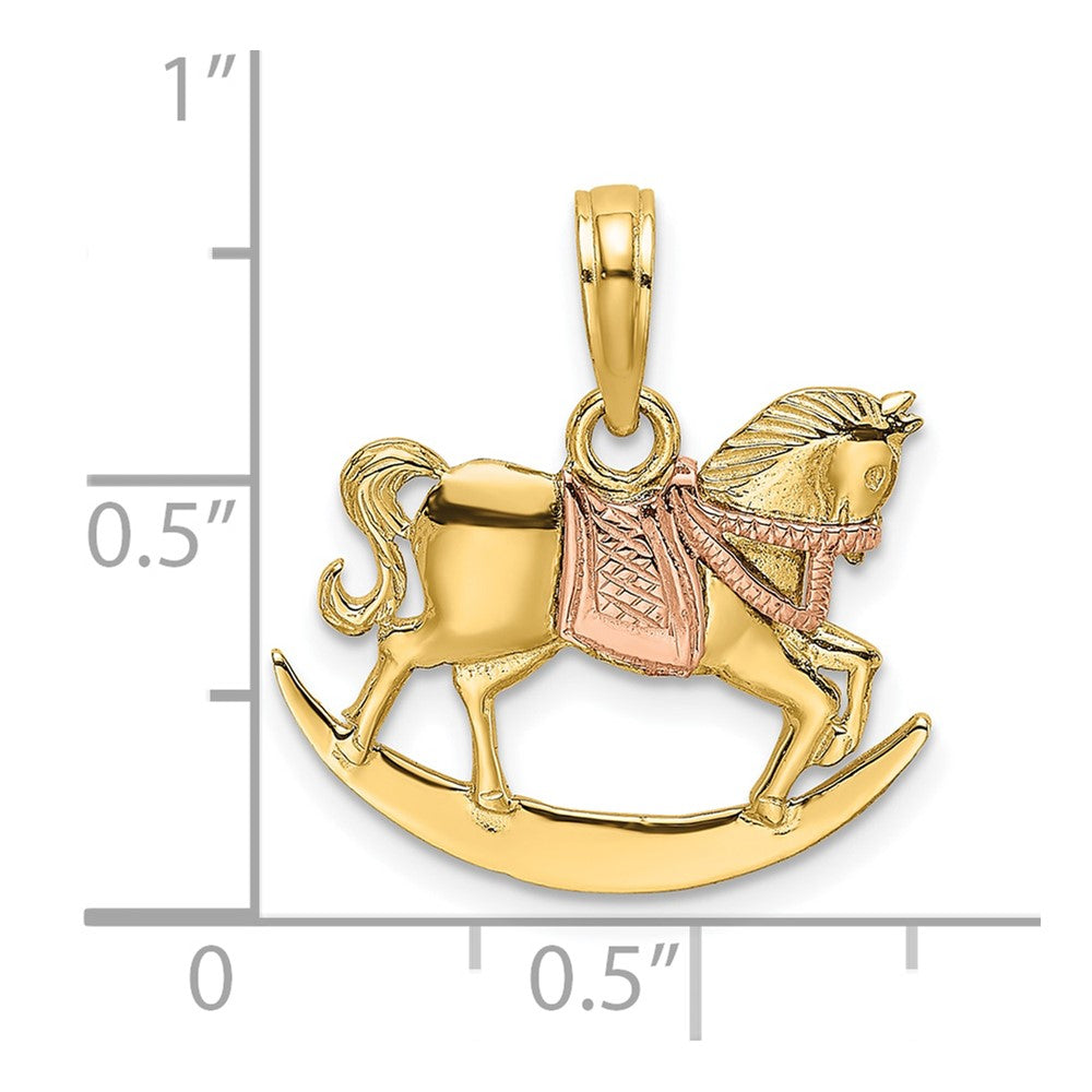 10K Two-Tone Two-Tone 2-D Rocking Horse W/ Saddle Charm