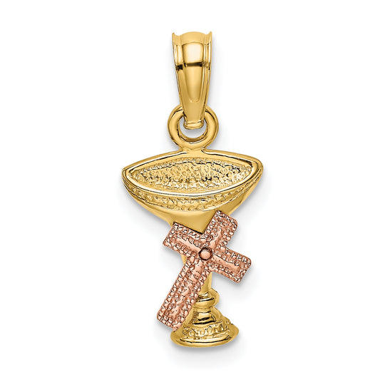 10K Two-Tone 10K Two-Tone Communion Cup W/ Cross Charm