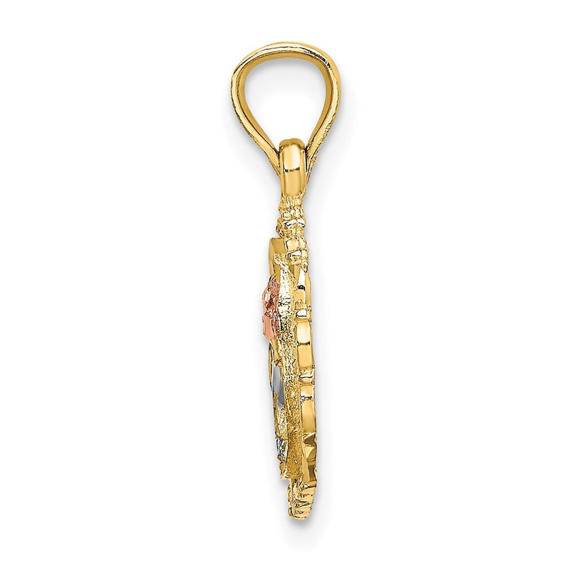 10K Two-Tone 10K W/White Rhodium Rose In Oval Frame Charm