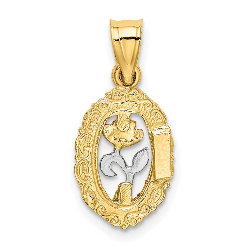 10K Two-Tone 10K W/White Rhodium Rose In Oval Frame Charm