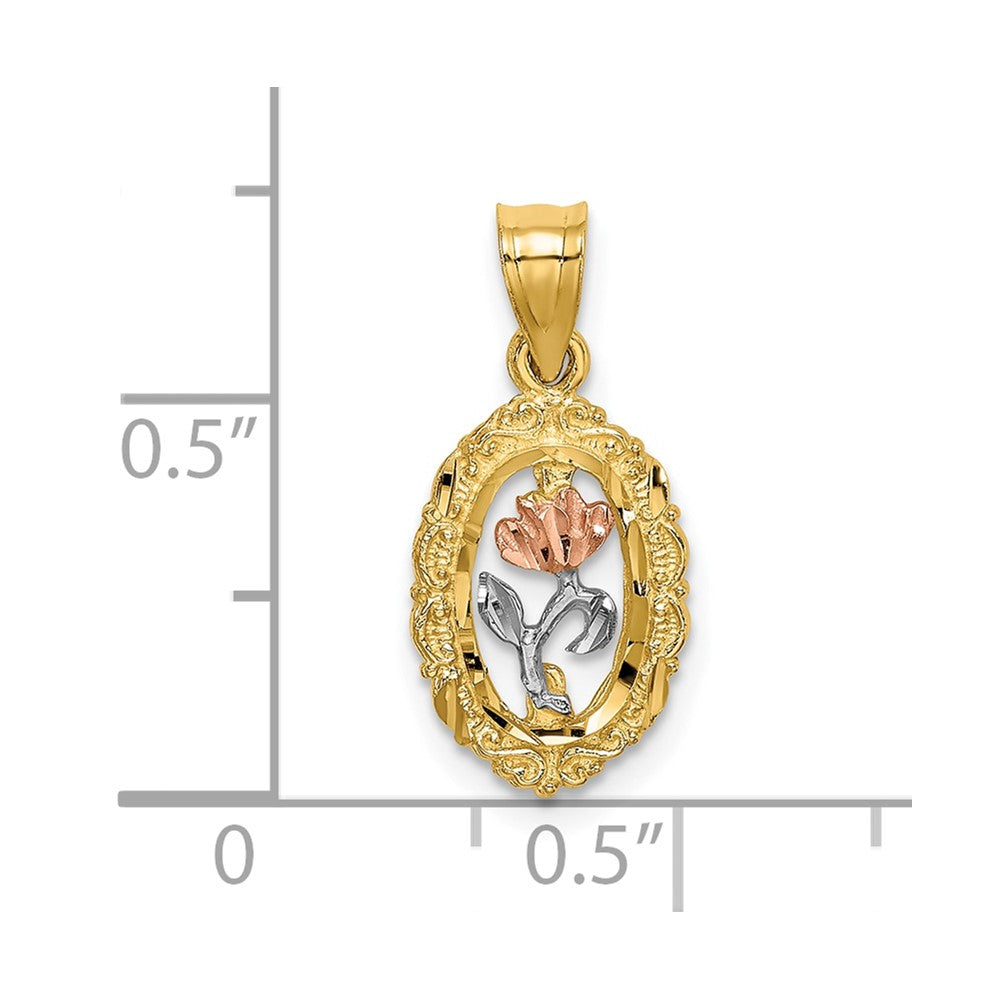 10K Two-Tone 10K W/White Rhodium Rose In Oval Frame Charm