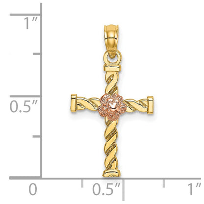 10K Two-Tone 10K Two-Tone Twisted Cross W/ Flower Charm
