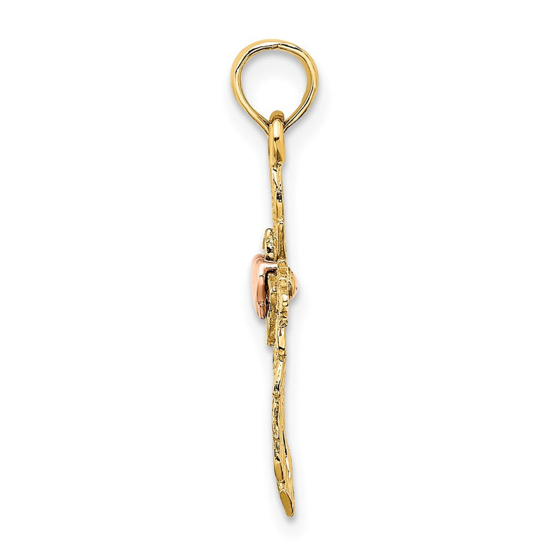 10K Two-Tone 10K Two-Tone Cross W/ Heart Charm