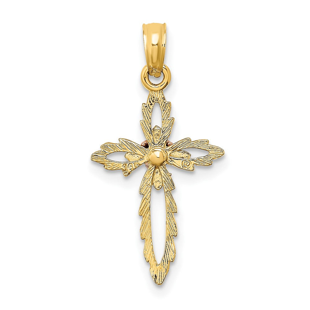 10K Two-Tone 10K Two-Tone Cross W/ Heart Charm