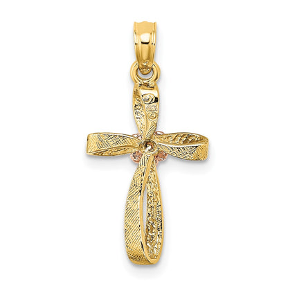10K Two-Tone 10K Two-Tone Twisted Cross W/ Heart Charm