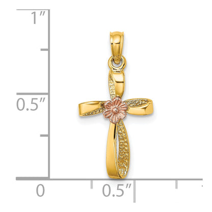 10K Two-Tone 10K Two-Tone Twisted Cross W/ Heart Charm