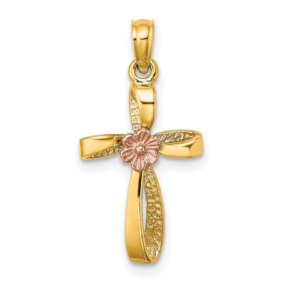 10K Two-Tone 10K Two-Tone Twisted Cross W/ Heart Charm