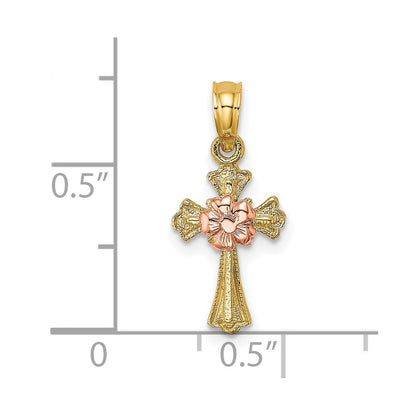 10K Two-Tone Two-Tone Cross W/ Small Flower Charm