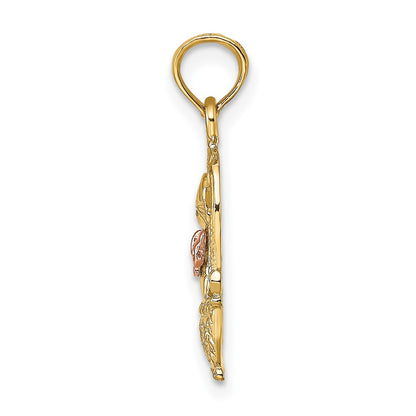 10K Two-Tone Two-Tone Cat W/ Bow In Basket Charm