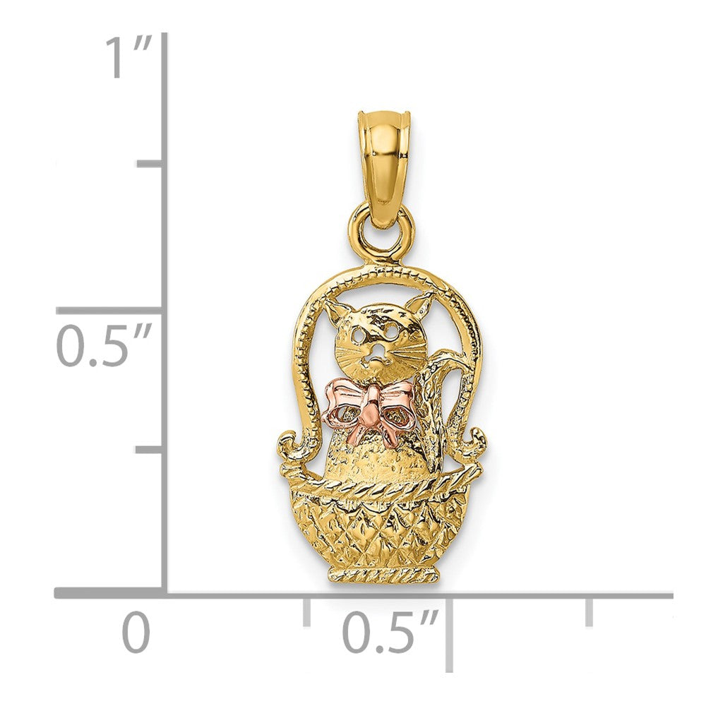 10K Two-Tone Two-Tone Cat W/ Bow In Basket Charm