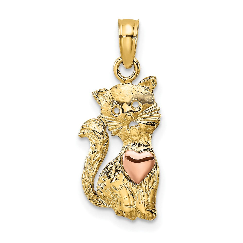 10K Two-Tone Two-Tone Cat W/ Heart Charm