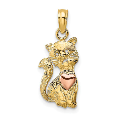 10K Two-Tone Two-Tone Cat W/ Heart Charm