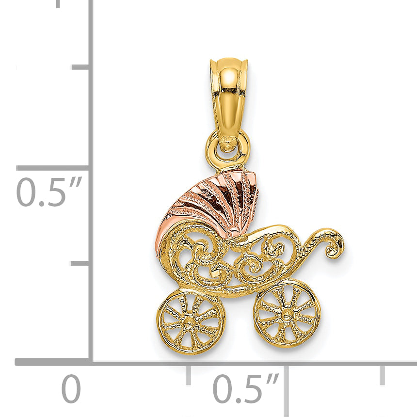 10K Two-Tone Two-Tone Baby Carriage W/ Visor Charm