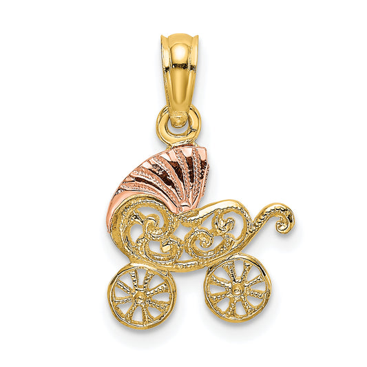 10K Two-Tone Two-Tone Baby Carriage W/ Visor Charm