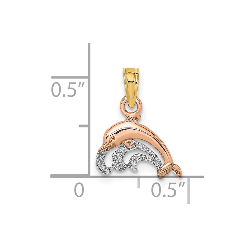 10K Two-Tone 10K Two-Tone W/White Rhodium Dolphin And Wave Charm
