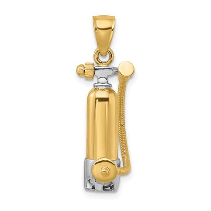 10K Yellow W/Rhodium 10K 3-D Single Scuba Tank W/ Hose Charm