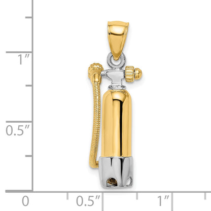 10K Yellow W/Rhodium 10K 3-D Single Scuba Tank W/ Hose Charm