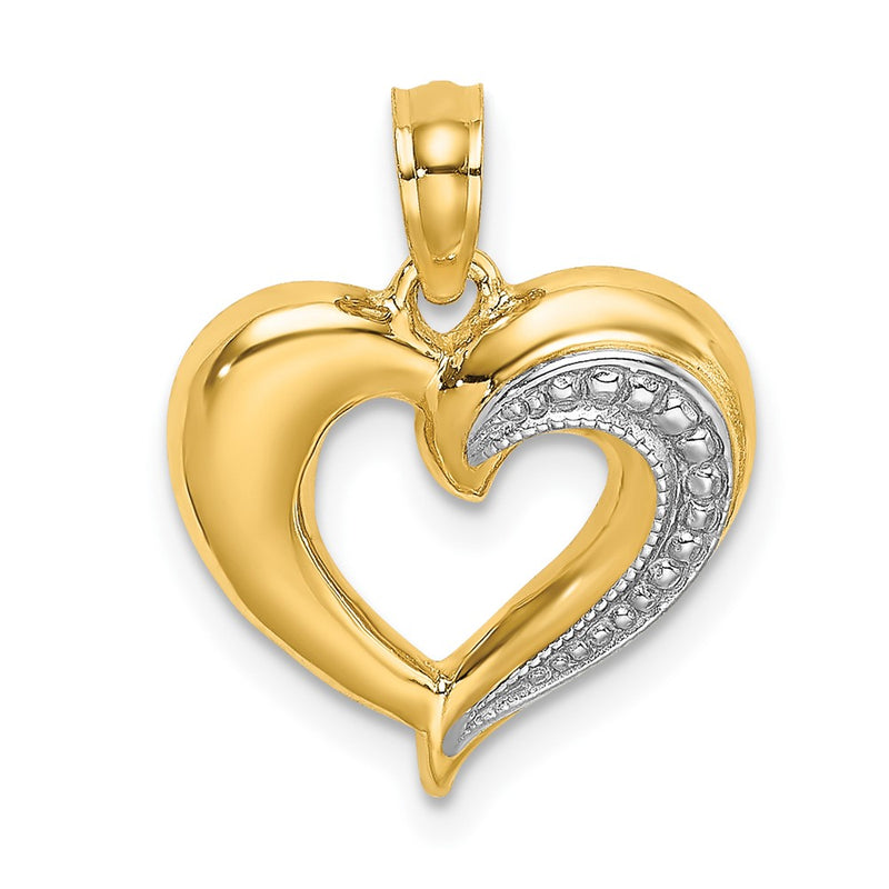 10K Yellow W/Rhodium 10K W/ Rhodium Polished And Textured Heart Charm