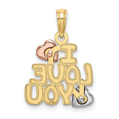 10K Tri Color 10K Tri-Color I Love You W/ Hearts Charm